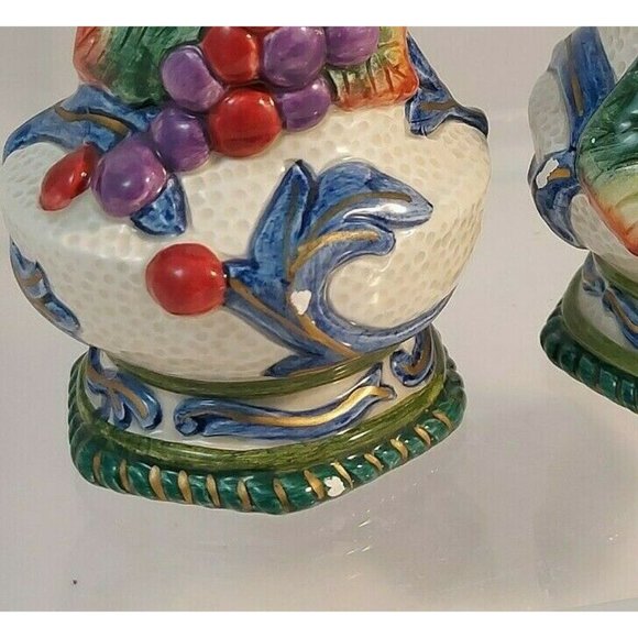 Fitz & Floyd Autumn Bounty Harvest SALT/PEPPER SHAKERS grapes berries 4"tall - Picture 10 of 10